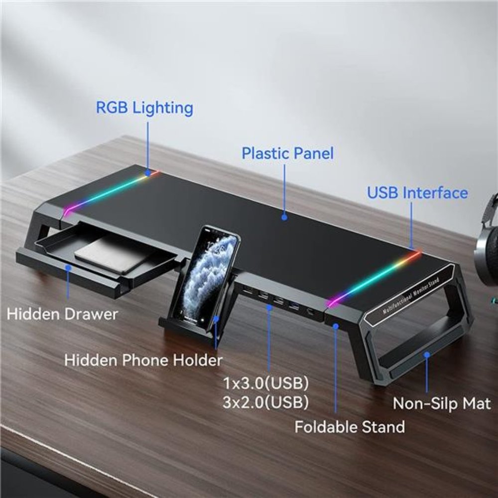 RGB Gaming Computer Monitor Stand Riser -3 Length Adjustable Computer Stand - Picture 3 of 7